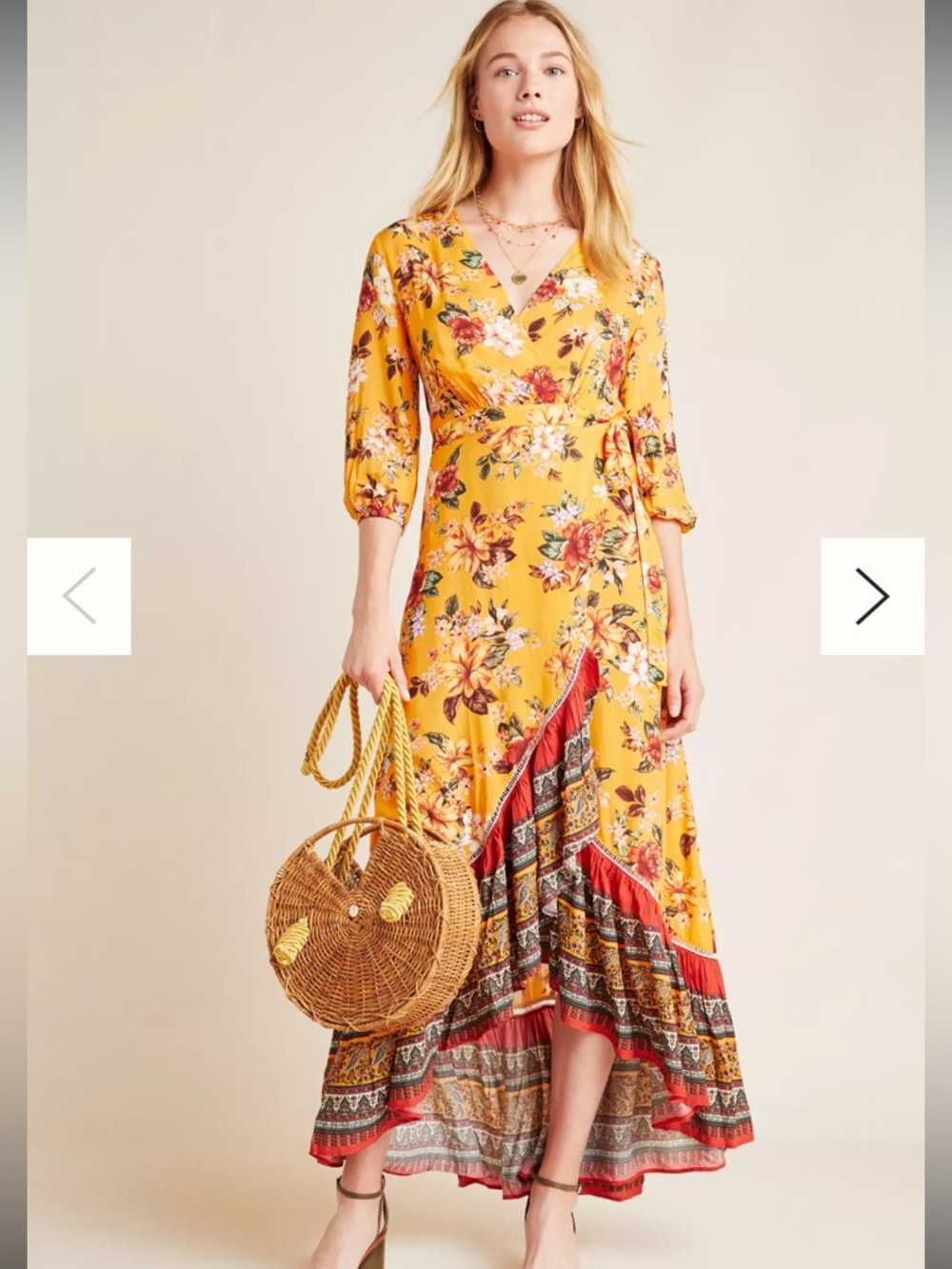 Farm Rio for Anthropologie Soigne Maxi Wrap Dress Medium